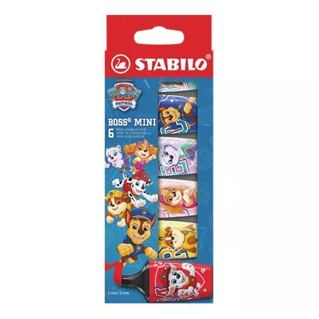 Szövegkiemelő készlet, 2-5 mm, STABILO Boss Mini, Mancs őrjárat, 6 különböző szín (TST070632)