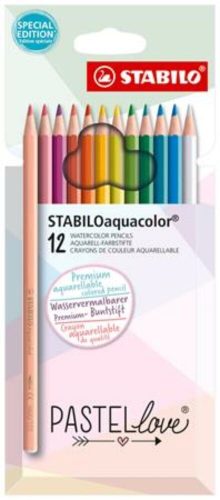 Akvarell ceruza készlet, STABILO Aquacolor Pastellove, 12 különböző szín (TST16127)