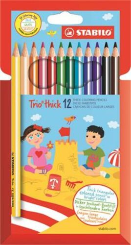 Színes ceruza készlet, háromszögletű, vastag, STABILO Trio thick, 12 különböző szín (TST20312)