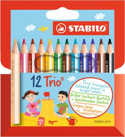 Színes ceruza készlet, háromszögletű, vastag, rövid, STABILO Trio, 12 különböző szín (TST2051201)