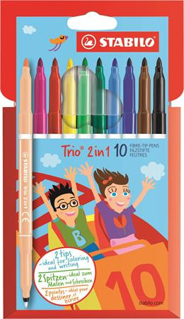 Filctoll készlet, 0,5-2 mm, kétvégű, STABILO Trio 2 in 1, 10 különböző szín (TST22210)