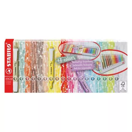 Szövegkiemelő készlet, 1-4 mm, STABILO Swing Cool, 18 db-os asztali készlet (TST27518025)