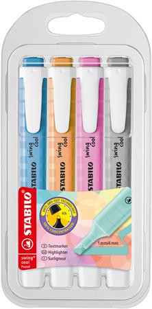 Szövegkiemelő készlet, 1-4 mm, STABILO Swing cool Pastel, 4 különböző szín (TST2754082)