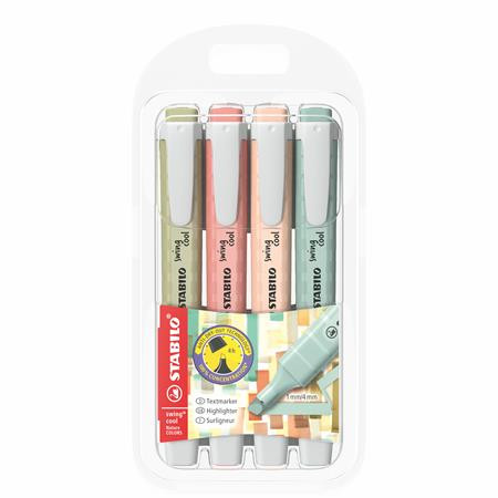 Szövegkiemelő készlet, 1-4 mm, STABILO Swing cool NatureCOLORS, 4 különböző szín (TST275409)
