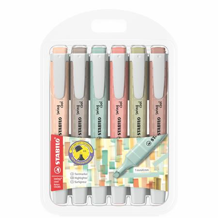 Szövegkiemelő készlet, 1-4 mm, STABILO Swing cool NatureCOLORS, 6 különböző szín (TST275609)