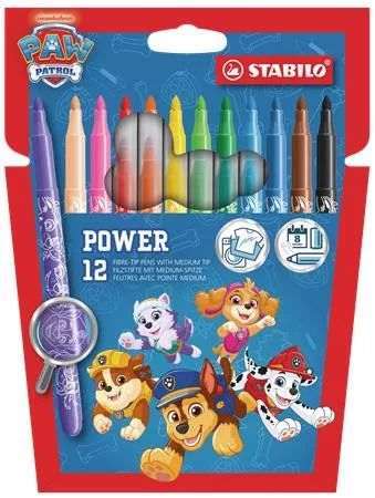 Filctoll készlet, vastag, 2 mm, STABILO Power, Mancs őrjárat, 12 különböző szín (TST2801205)