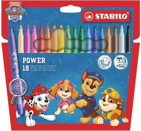 Filctoll készlet, vastag, 2 mm, STABILO Power, Mancs őrjárat, 18 különböző szín (TST2801805)