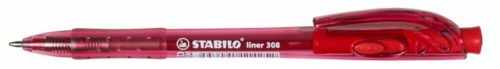 Golyóstoll, 0,38 mm, nyomógombos, STABILO Liner 308, piros (TST308401)