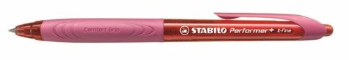 Golyóstoll, 0,35 mm, nyomógombos, piros tolltest, STABILO Performer+, piros (TST32840)