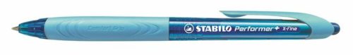 Golyóstoll, 0,35 mm, nyomógombos, kék tolltest, STABILO Performer+, kék (TST32841)