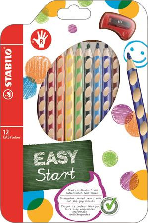 Színes ceruza készlet, háromszögletű, jobbkezes, STABILO EasyColours, 12 különböző szín (TST33212)