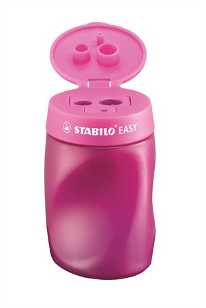 Hegyező, háromlyukú, tartályos, jobbkezes, STABILO Easy, rózsaszín (TST45021)