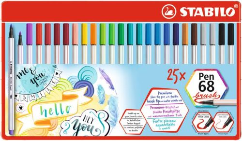 Ecsetirón készlet, fém doboz, STABILO Pen 68 brush, 19 különböző szín (TST5682532)