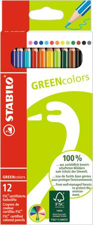 Színes ceruza készlet, hatszögletű, STABILO GreenColors, 12 különböző szín (TST6019121)