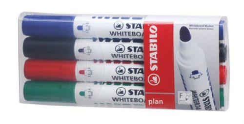 Táblamarker készlet, 2,5-3,5 mm, kúpos, STABILO Plan, 4 különböző szín (TST6414)
