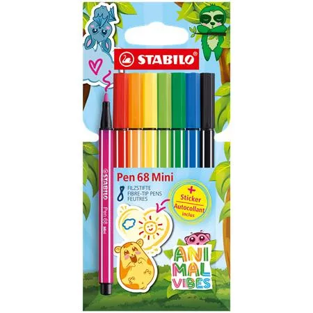Filctoll készlet, 1 mm, STABILO Pen 68 Mini Animal Vibes, 8 különböző szín (TST668807)
