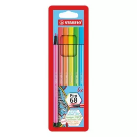   Filctoll készlet, 1 mm, STABILO Pen 68, 6 neon szín (TST68061)