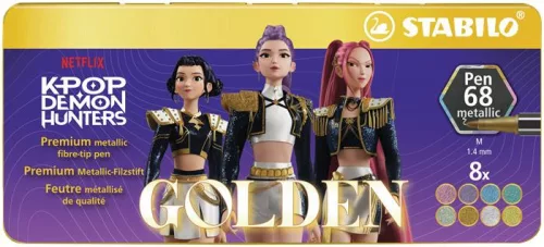 Filctoll készlet, metál, fémdobozos, 1 mm, STABILO Pen 68 Metallic K-Pop démonvadászok, 8 különböző metál szín (TST6808833)