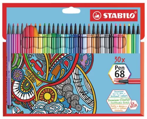 Filctoll készlet, 1 mm, STABILO Pen 68, 30 különböző szín (TST68307)