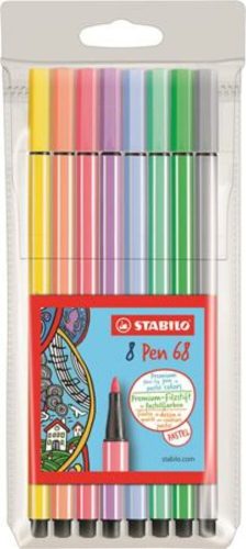 Rostirón készlet, 1 mm, STABILO Pen 68, 8 pasztell szín (TST68801)