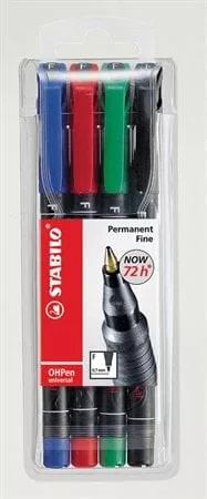 Alkoholos marker készlet, 0,7 mm, STABILO OHPen F, 4 különböző szín (TST842V4)