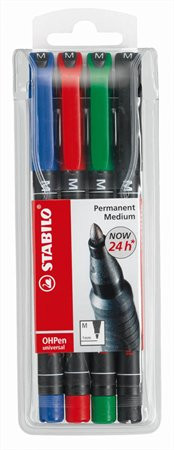 Alkoholos marker készlet, 1 mm, STABILO OHPen M, 4 különböző szín (TST843V4)