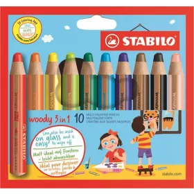   Színes ceruza készlet, kerek, vastag, STABILO Woody 3 in 1, 10 különböző szín (TST88010)