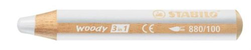 Színes ceruza, kerek, vastag, STABILO Woody 3 in 1, fehér (TST880100)