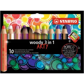   Színes ceruza készlet, kerek, vastag, STABILO Woody ARTY 3 in 1, 10 különböző szín (TST880101)