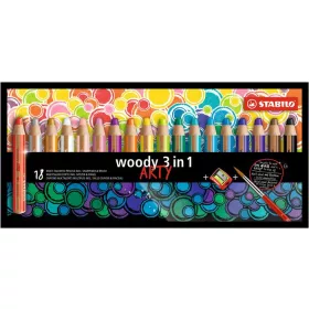   Színes ceruza készlet, kerek, vastag, STABILO Woody ARTY 3 in 1, 18 különböző szín (TST880181)