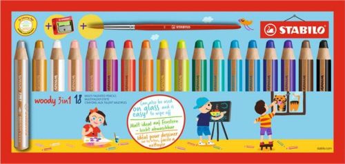 Színes ceruza készlet, kerek, vastag, STABILO Woody 3 in 1, 18 különböző szín (TST880183)