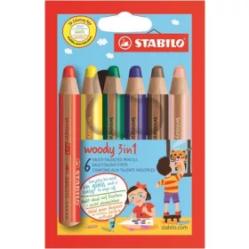   Színes ceruza készlet, kerek, vastag, STABILO Woody 3 in 1, 6 különböző szín (TST8806)