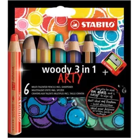   Színes ceruza készlet, kerek, vastag, STABILO Woody ARTY 3 in 1, 6 különböző szín (TST88061)