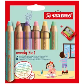   Színes ceruza készlet, kerek, vastag, STABILO Woody 3 in 1 Pastel, 6 különböző pasztell szín (TST88063)