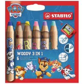   Színesceruza készlet, kerek, vastag, hegyezővel, STABILO Woody 3 in 1, Mancs őrjárat, 6 különböző szín (TST88068)