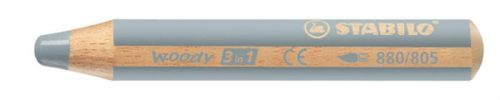 Színes ceruza, kerek, vastag, STABILO Woody 3 in 1, ezüst (TST880805)
