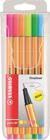 Tűfilc készlet, 0,4 mm, STABILO Point 88, 6 neon szín (TST8861)