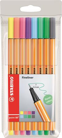 Tűfilc készlet, 0,4 mm, STABILO Point 88, 8 pasztell szín (TST88801)
