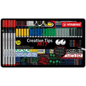   Tűfilc készlet, fém doboz, STABILO Creative Tips ARTY, 6 különböző szín, 5 különböző vastagság (TST89306120)