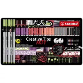   Tűfilc készlet, fém doboz, STABILO Creative Tips ARTY, 6 különböző pasztell szín, 5 különböző vastagság (TST89306220)