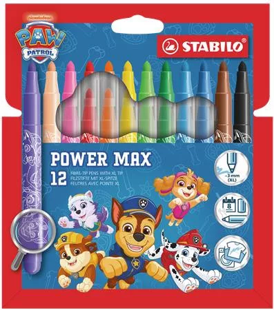Filctoll készlet, vastag, 3 mm, STABILO Power Max, Mancs őrjárat, 12 különböző szín (TST9801205)