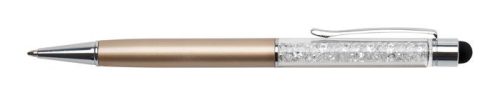 Golyóstoll, arany, felül fehér SWAROVSKI® kristállyal töltve, érintővel, 14 cm, ART CRYSTELLA® (TSWG033)