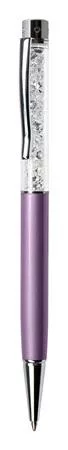 Golyóstoll, orgonalila, felül fehér SWAROVSKI® kristályokkal töltve, 14 cm, ART CRYSTELLA® (TSWG400)