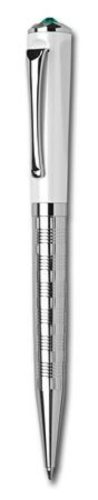 Golyóstoll, fehér-ezüst, Rialto, light türkiz SWAROVSKI® kristállyal, 14 cm, ART CRYSTELLA® (TSWGF429)