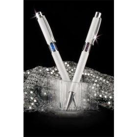   Golyóstoll, fehér, középen zafírkék SWAROVSKI&reg; kristállyal töltve, 14cm, ART CRYSTELLA&reg; (TSWGK209)