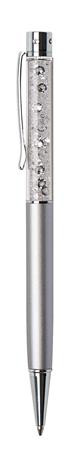 Golyóstoll, ezüst, felül fehér SWAROVSKI® kristállyal töltve, 14 cm, ART CRYSTELLA® (TSWGT230)