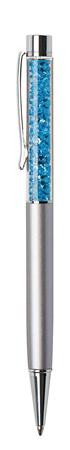 Golyóstoll, ezüst, felül aquakék SWAROVSKI&reg; kristállyal töltve, 14 cm, ART CRYSTELLA&reg; (TSWGT236)