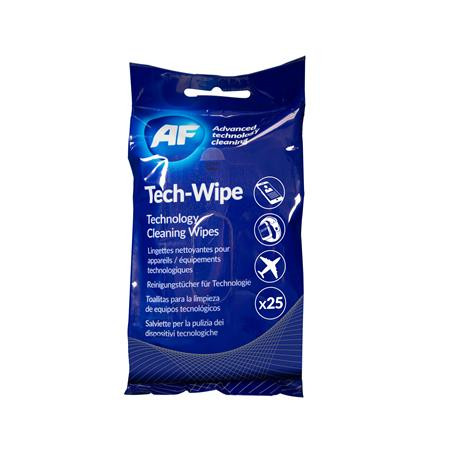 Tisztítókendő, képernyőhöz, alkoholmentes, nedves, 25 db, AF Tech-wipes (TTIAMTW025)