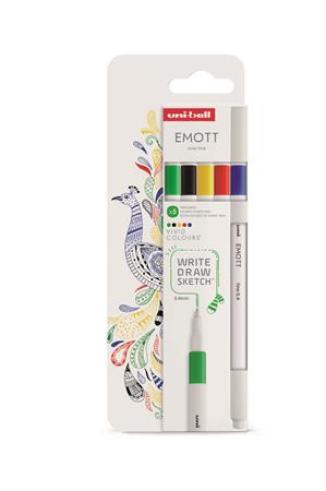 Tűfilc készlet, 0,4 mm, UNI Emott Vivid, 5 különböző szín (TUELENK5)