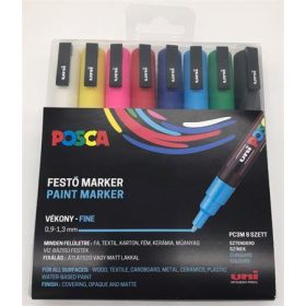   Dekormarker készlet, 0,9-1,3 mm, UNI Posca PC-3M, 8 különböző szín (TUPC3M8DB)